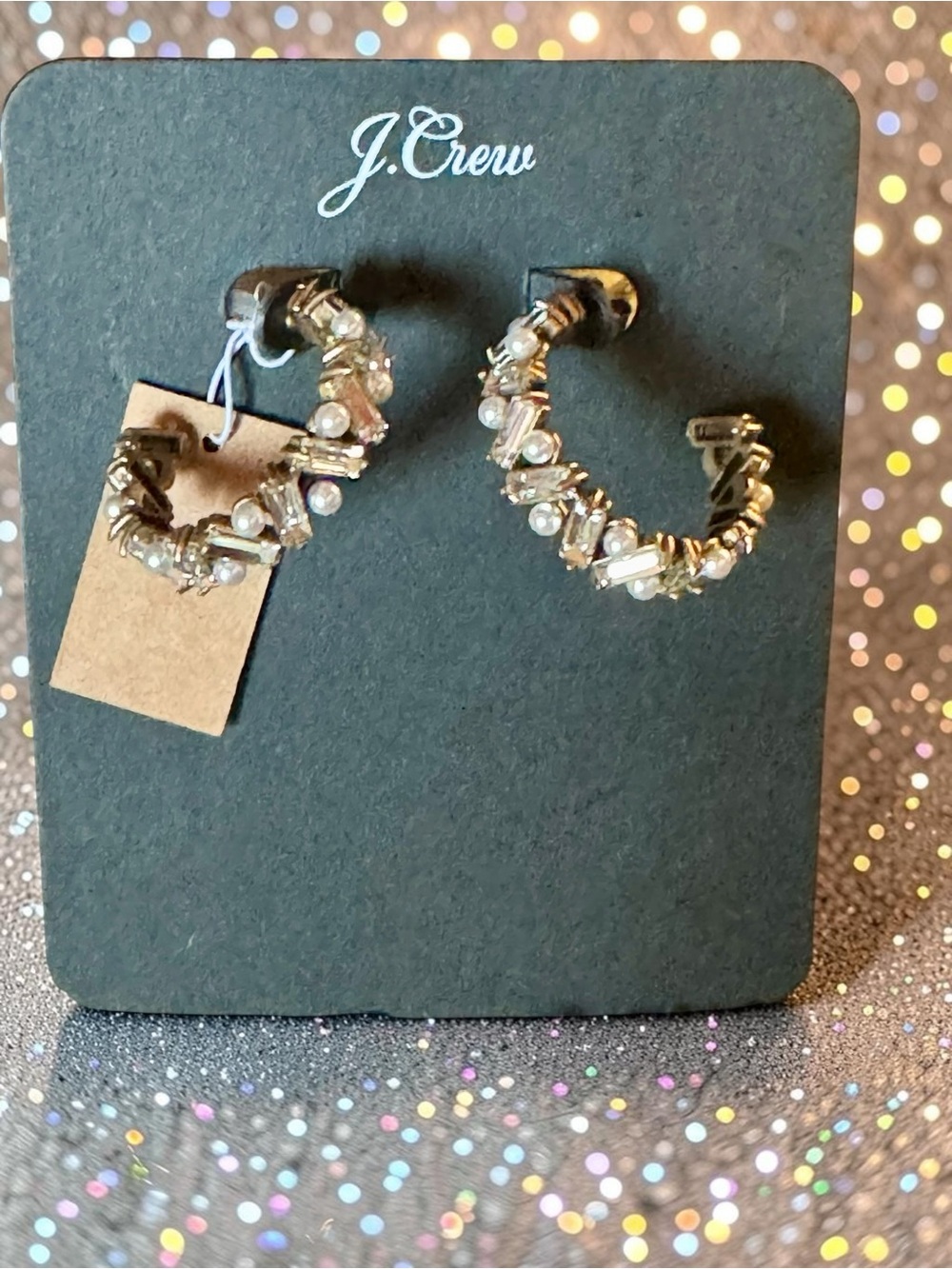 J. Crew Gold and Crystal Beaded Hoop Earrings
